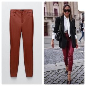Zara Red Faux Leather Leggings Size Small NWT New With Tags